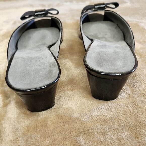 Stuart Weitzman Peep Toe Patent Leather Mules - Picture 7 of 9